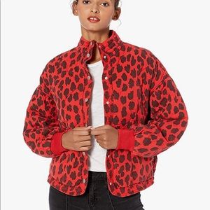 BlankNY Red Quilted Leopard Print Bomber Jacket xs